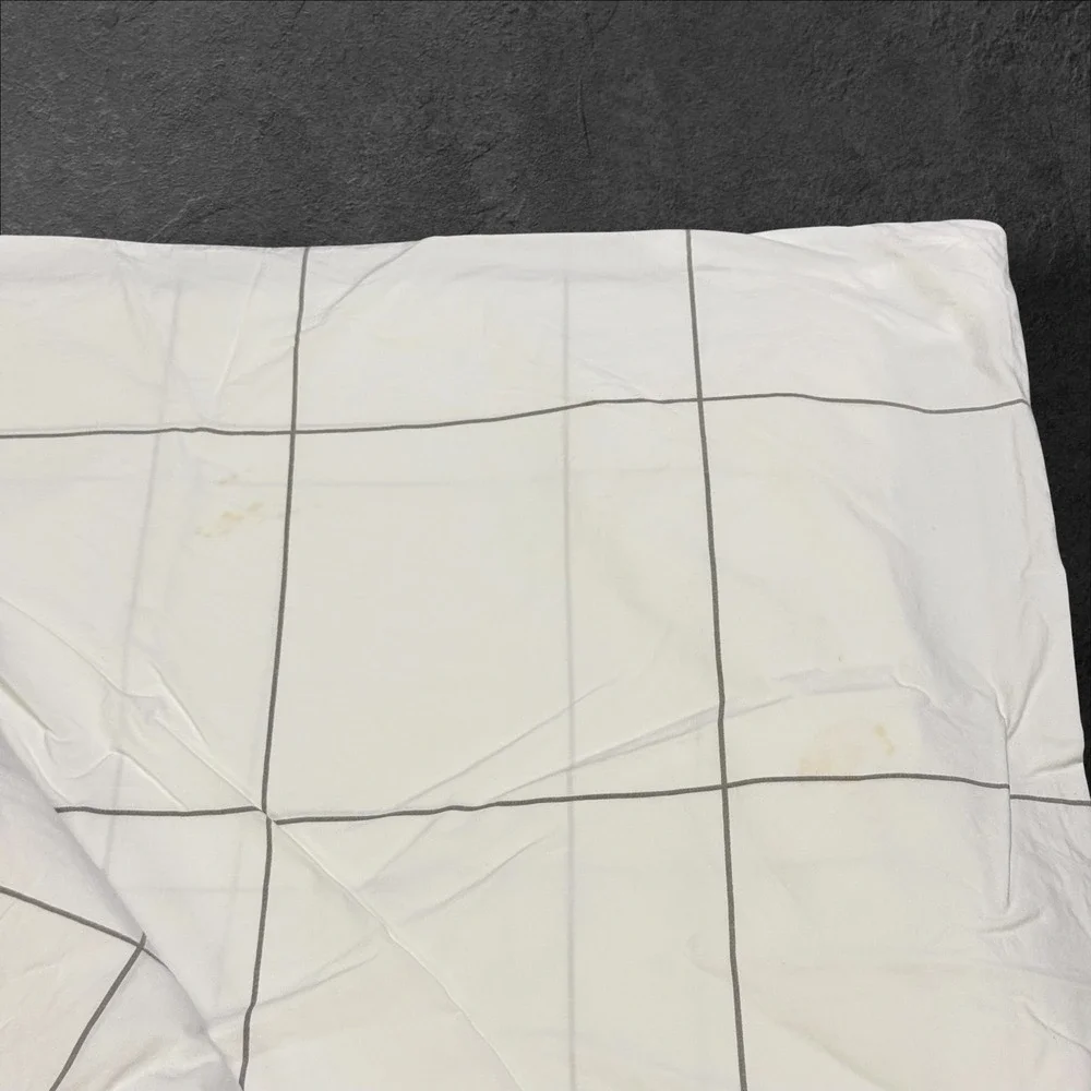 Brooklinen King Duvet Cover White Grey Windowpane Grid Cotton Button Closure